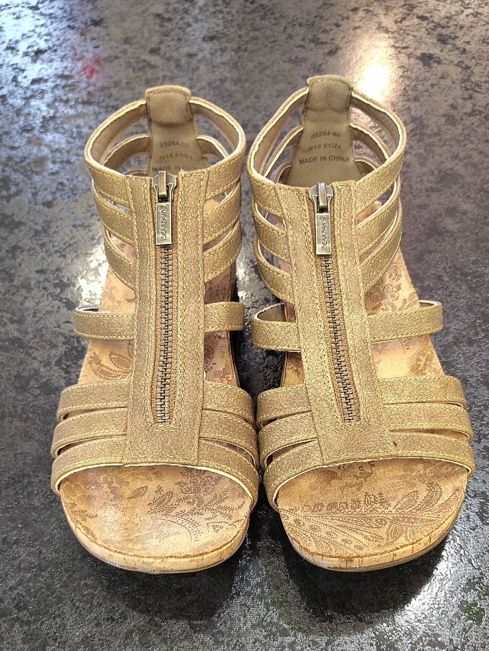 Women’s Gold Strappy Front-Zip Sandals